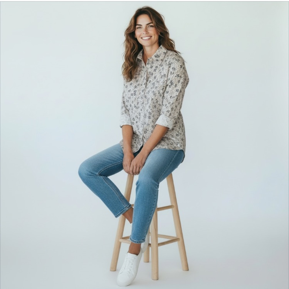 Talbots Classic Multi Floral Non-Iron Women's Long Sleeve Shirt Size 10